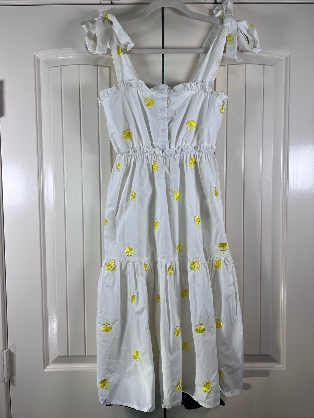 The Shirt Rochelle Behrens Icon Scallop Embroidered Dress XS White Yellow